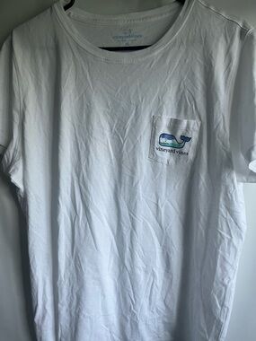 Vineyard Vines White Short Sleeve Pocket Tee with Blue Whale